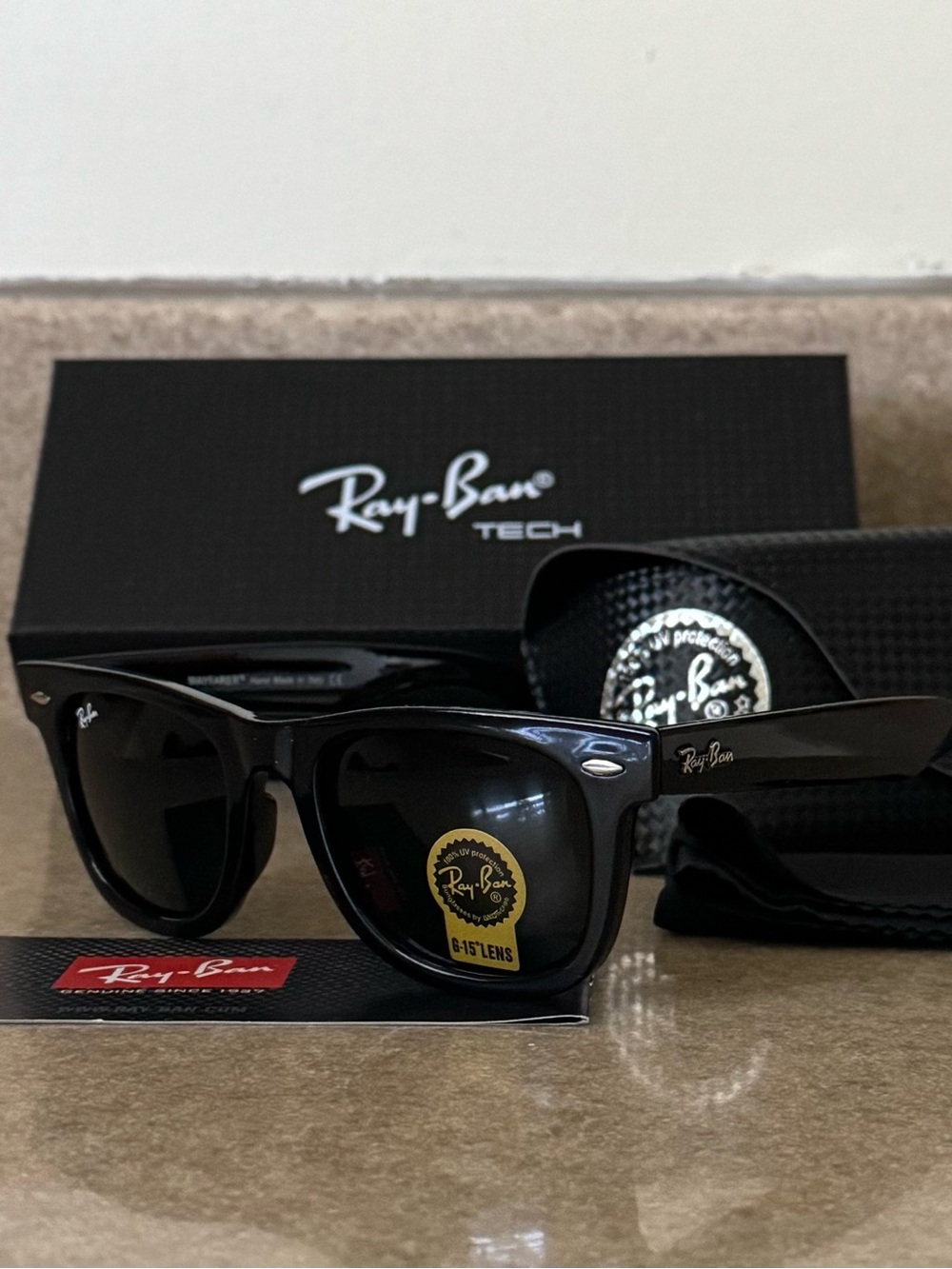 Ray-Ban Black Wayfarer Style Sunglasses with Dark Lenses